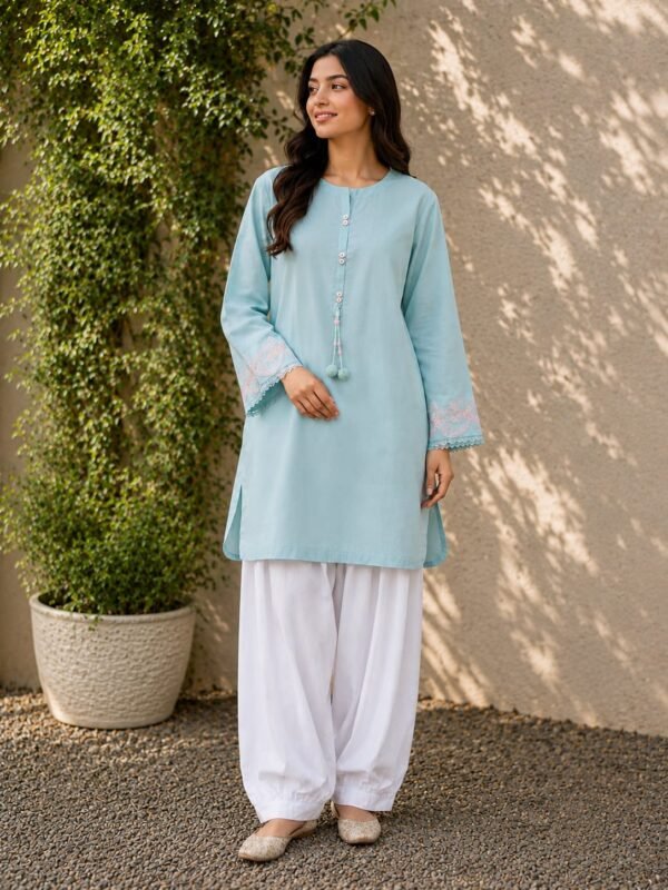 aaa Pastel Powder Blue & White 2 Piece Stitched Suit
